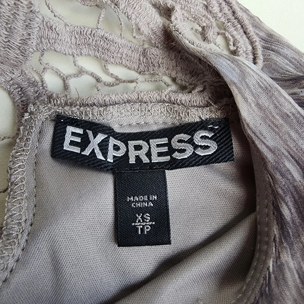 EXPRESS Sleeveless Gray Layered Dress Laced Neckline Elastic Waist Sz XS
